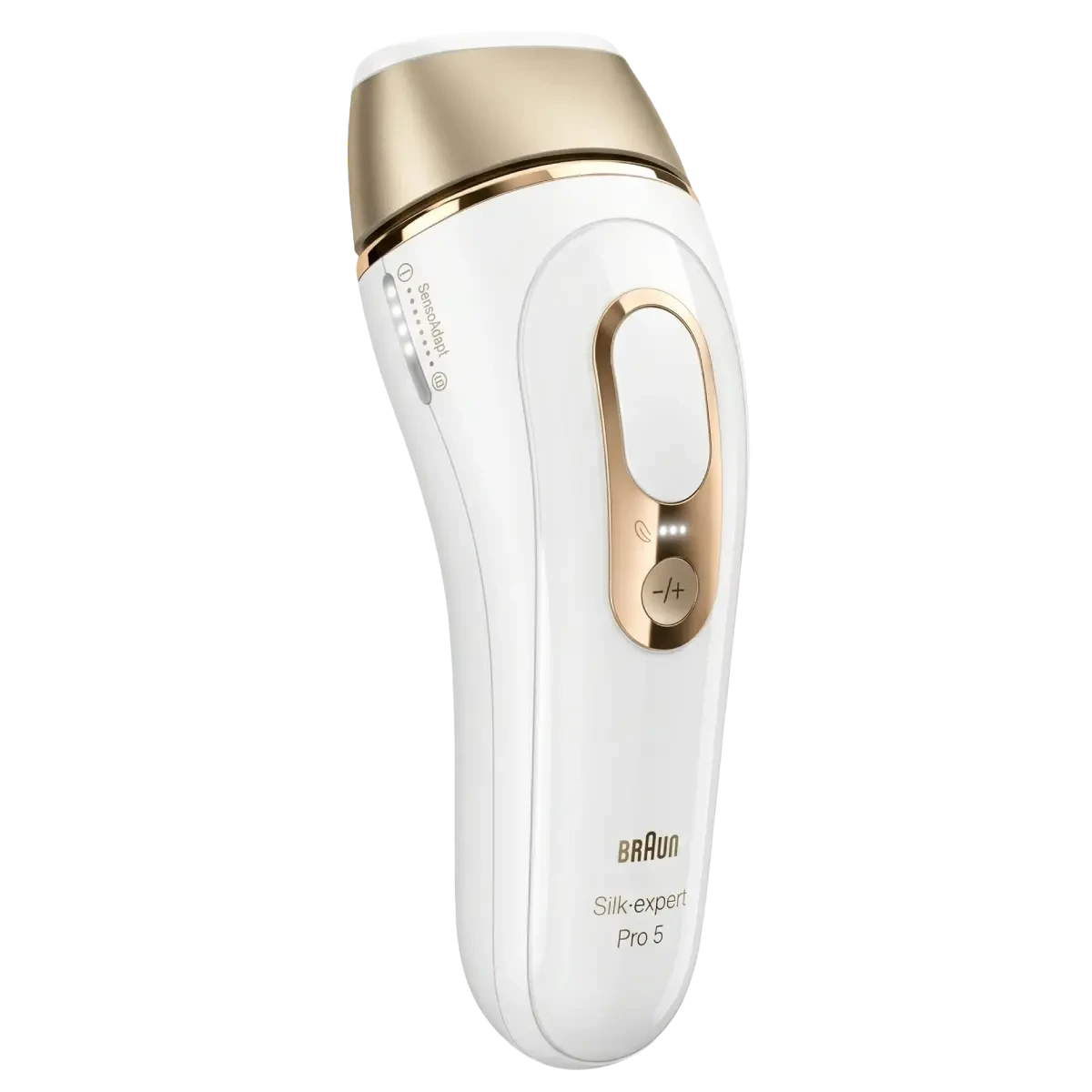 Braun Silk Expert Pro 5 IPL-Haarentfernungsgerät in Weiß-Gold mit SensoAdapt-Hautsensor